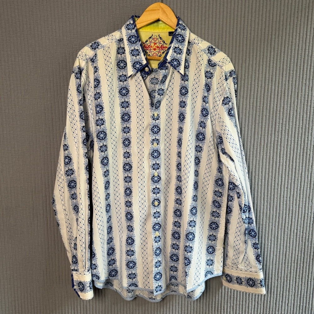 Robert Graham Button Down Shirt 2XL Blue Excellent Classic Tailored Boho